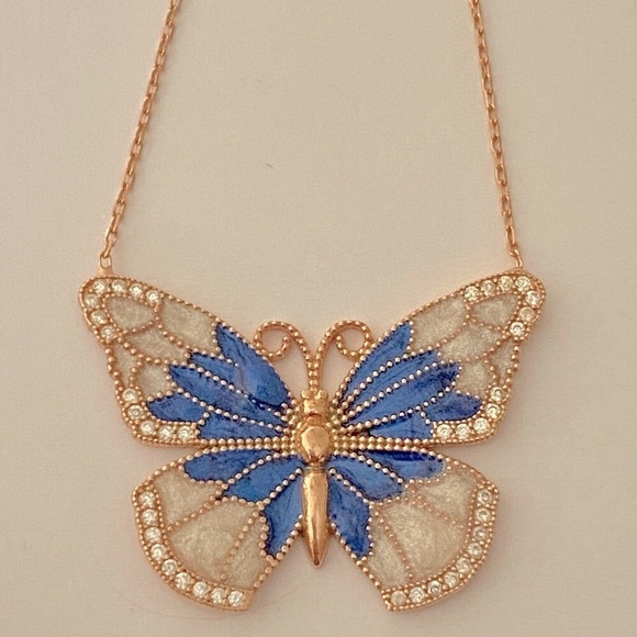 Denim - 🦋925 silver blue butterfly cz stones necklace